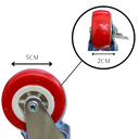 Ver imagem 2 de Rodízio Rodinha Giratório Placa Base Aço Roda Pp Vermelho Diâmetro 50mm 2" C/ Freio
