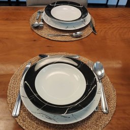 Prato Porcelana Germer Fundo Preto Redondo 23cm Nero com Estampa Mármore - 6