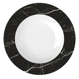 Prato Porcelana Germer Fundo Preto Redondo 23cm Nero com Estampa Mármore - 1