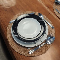 Prato Porcelana Germer Fundo Preto Redondo 23cm Nero com Estampa Mármore - 2