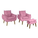Ver imagem 1 de Kit 02 Poltrona/cadeira Decorativa e Puff Glamour Opala com Pés Quadrado Rosê