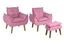Ver imagem 1 de Kit 02 Poltrona/cadeira Decorativa e Puff Glamour Opala com Pés Quadrado Rosê