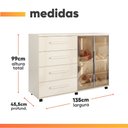 Ver imagem 3 de Cômoda Sapateira com Rodízios 4 Gavetas 2 Portas Reflecta com LED Eva