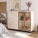 Ver imagem 2 de Cômoda Sapateira com Rodízios 4 Gavetas 2 Portas Reflecta com LED Eva