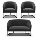Ver imagem 1 de Sofá Namoradeira e 2 Poltronas Base Industrial Preto Stella Suede D03 - D'Rossi Cor Preto