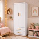 Ver imagem 1 de Guarda Roupa Roupeiro Chiara 2 Portas 2 Gavetas para Quarto Infantil Branco Phoenix Baby