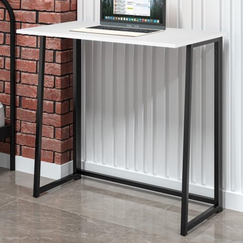 Mesa para Escritório Retangular Aleus Slim Asy Dobrável MDP 80cm Preto Branco Art Panta