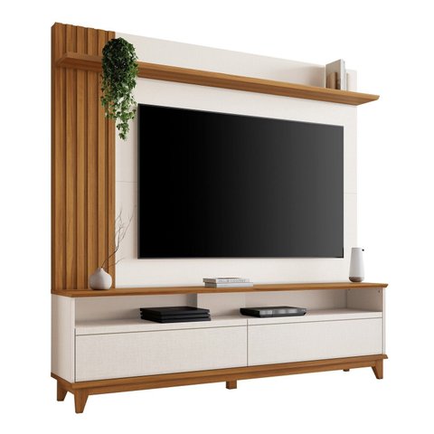 Estante para TV e Home Theater Ripado para TV até 65 Polegadas 162,6cmx183,8cm Pés em Madeira Maciça Detalhe da Nt 1335