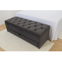 Ver imagem 1 de Puf Baú Estofado com Gaveta Tamanho Casal 140x50x45cm Cor Cinza Escuro - com Botôes na Mesma Cor