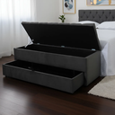 Ver imagem 2 de Puf Baú Estofado com Gaveta Tamanho Casal 140x50x45cm Cor Cinza Escuro - com Botôes na Mesma Cor