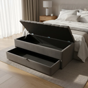 Ver imagem 3 de Puf Baú Estofado com Gaveta Tamanho Casal 140x50x45cm Cor Cinza Escuro - com Botôes na Mesma Cor