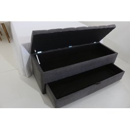 Puf Baú Estofado com Gaveta Tamanho Casal 140x50x45cm Cor Camurça - com Botôes na Mesma Cor - 3