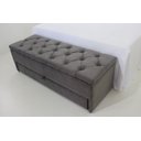 Ver imagem 1 de Puf Baú Estofado com Gaveta Tamanho Casal 140x50x45cm Cor Camurça - com Botôes na Mesma Cor