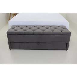 Puf Baú Estofado com Gaveta Tamanho Casal 140x50x45cm Cor Camurça - com Botôes na Mesma Cor - 2