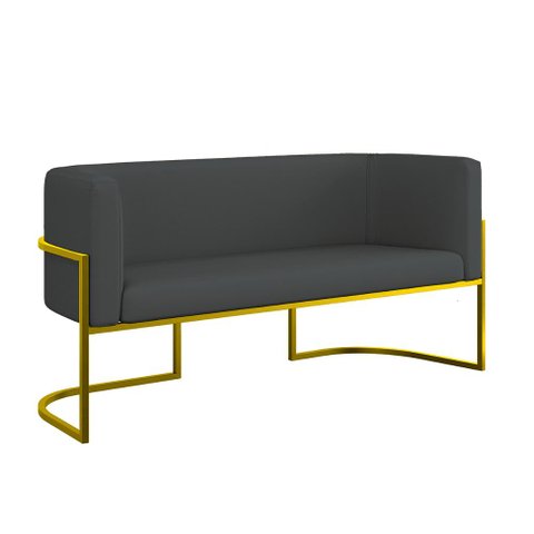 Sofá Namoradeira Corino 2 Lugares Moderna Base Metal Gold Cor:cinza