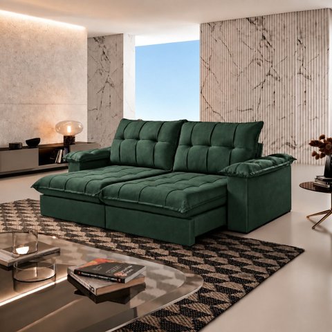 Sofá Berlin Retrátil e Reclinável 220m - Verde