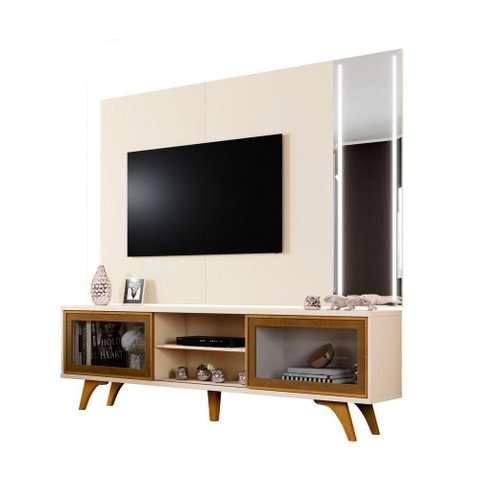 Rack Vitrum com Painel Vitrum com Espelho Led 218 Mavaular Off White