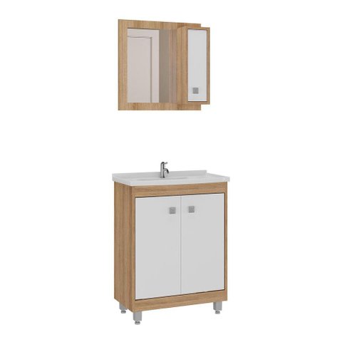 Gabinete Banheiro com Cuba e Espelheira 60cm Multimóveis CR10101 Castanho Argel/Branco