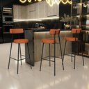 Ver imagem 2 de Kit 02 Banquetas Alta Bar Cozinha Sala De Jantar Em Aço Milão L02 Tecido Terracota - Lyam Decor
