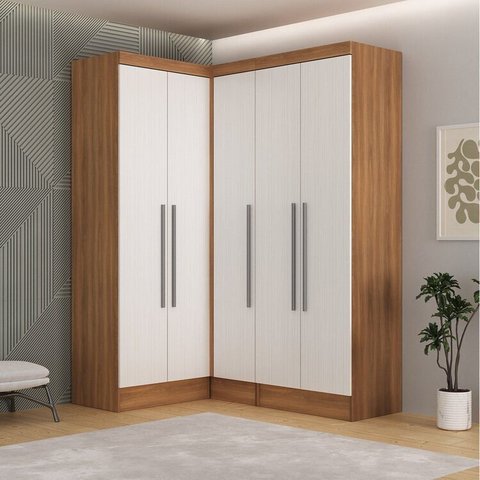 Quarto Completo 5 Portas 4 Gavetas 3 Peças Viena Espresso Móveis Marrom/Nogal/Branco