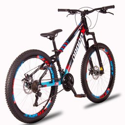 Bicicleta Aro 26 Quadro 13 Alumínio 21v Freio a Disco Mecânico Freeride Azul/Vermelho - Dropp - 3
