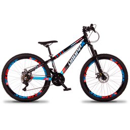 Bicicleta Aro 26 Quadro 13 Alumínio 21v Freio a Disco Mecânico Freeride Azul/Vermelho - Dropp - 1