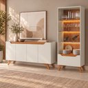 Ver imagem 1 de Conjunto Sala de Jantar Atenas Buffet Off White/Naturalle Cristaleira Off White/Naturalle Mavaular