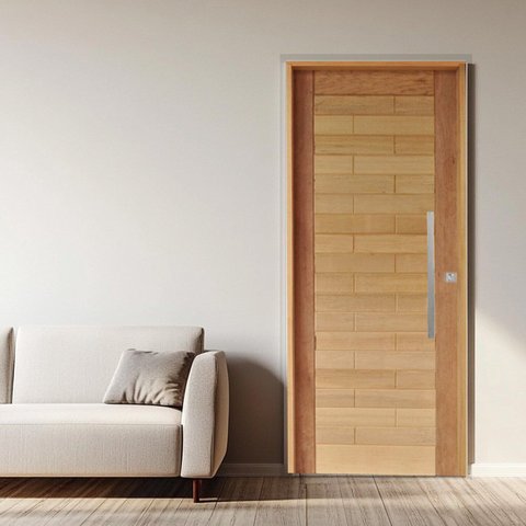 Porta Roma Mista Batente 14 Puxador Barra Chata 60cm 82 x 210 Abertura Esquerda Marrom Rodam