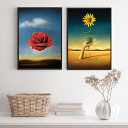 Kit 2 Quadros Salvador Dalí - Flores 24x18cm:madeira Preta - 2