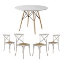 Ver imagem 1 de Conjunto de Mesa Eiffel Redondo Tampo de Madeira 110cm Branco com 4 Cadeiras Katrina Branca Assento