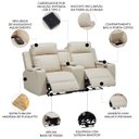 Ver imagem 7 de Poltrona Reclinável Cinema 2 Lugares Baú Usb Pu Moscou Sint Bege Z57 - Mpozenato