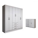 Ver imagem 3 de Guarda-roupa Casal Madeline 6 Portas 3 Gavetas com Cômoda 1 Porta 5 Gavetas Branco - Panorama Móveis