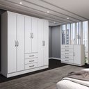 Ver imagem 5 de Guarda-roupa Casal Madeline 6 Portas 3 Gavetas com Cômoda 1 Porta 5 Gavetas Branco - Panorama Móveis
