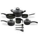 Ver imagem 2 de Jogo de Panelas 9 Peças – Panela, Frigideira, Canecão, Caçarola Antiaderente Tampa de Vidro