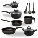 Ver imagem 1 de Jogo de Panelas 9 Peças – Panela, Frigideira, Canecão, Caçarola Antiaderente Tampa de Vidro