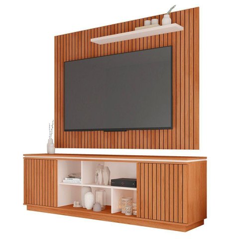 Rack com Painel Simetria Aegon 70" 180cm MDF-MDP Freijó Off White Caemmun Móveis