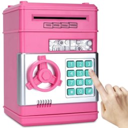 Mini Cofre Eletrônico Digital Puxa Nota Senha 4 Dígitos Notas e Moedas Rosa Lorben - 2