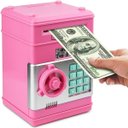 Ver imagem 1 de Mini Cofre Eletrônico Digital Puxa Nota Senha 4 Dígitos Notas e Moedas Rosa Lorben