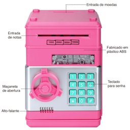 Mini Cofre Eletrônico Digital Puxa Nota Senha 4 Dígitos Notas e Moedas Rosa Lorben - 4