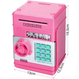 Mini Cofre Eletrônico Digital Puxa Nota Senha 4 Dígitos Notas e Moedas Rosa Lorben - 3