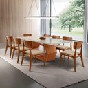 Ver imagem 1 de Sala de Jantar Mesa Ane 220cm Tampo Laqueado com Vidro Canto Moeda e 8 Cadeiras Viena Gold