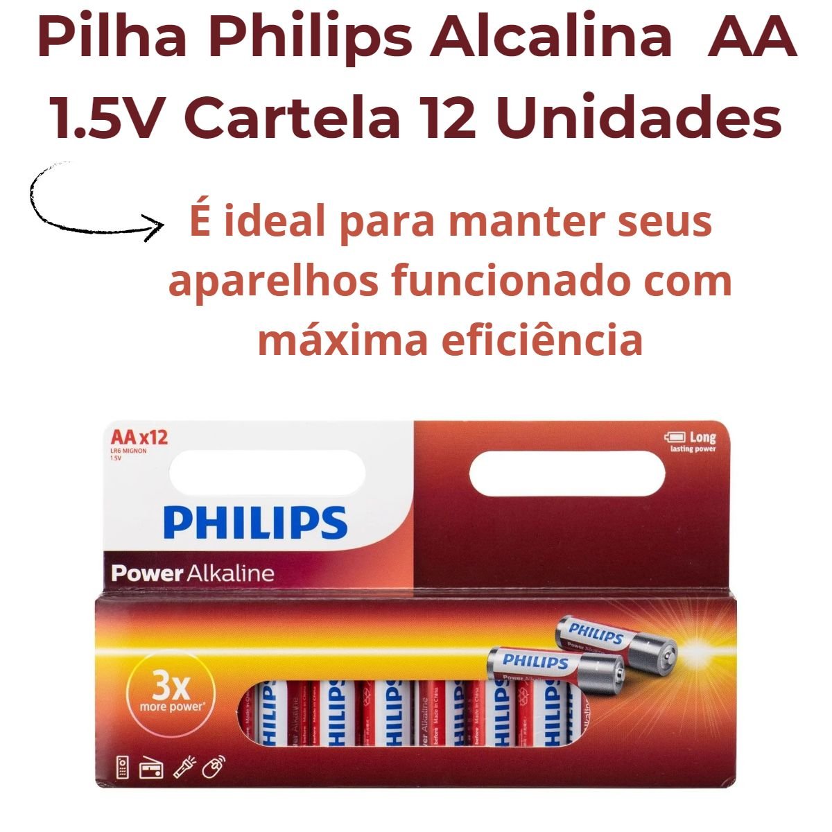 Pilha Philips Alcalina Aa 1.5v Cartela 12 Unidades - 2