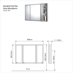 Armário Cris Trio Silver Sobrepor 86cm X 58,5cm X 11,0cm - 2