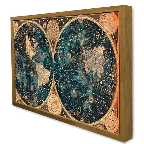 Quadro Decorativo Mapa Estrelar em Moldura Caixa Tacolado Moldura Caixa 3cm Freijó sem Vidro 30 X 40