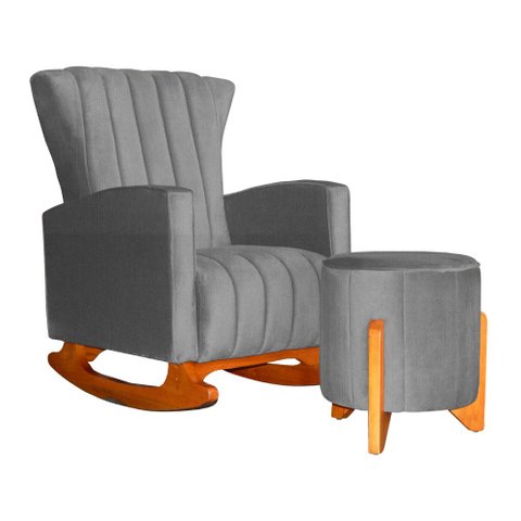 Poltrona Balanço C/ Puff Melinda Suede Cinza - Lm Decor