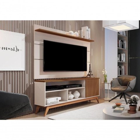 Painel Vivare 1,36 e Rack Malbec Wood Off White-Freijó - Giga