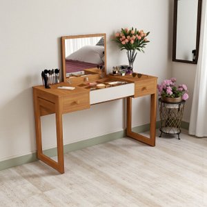 Escrivaninha Penteadeira com Espelho Multiuso Luanda Fenix:nature/offwhite/nat