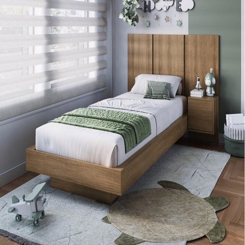 Cama Solteiro Suspensa com Cabeceira e Mesa de Apoio 80/90 Zurique Marrom/Mel