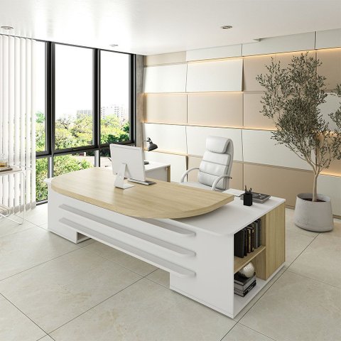Mesa para Escritório Tamburato 2 Portas 4 Gavetas Mason A02 Carvalho Branco - Lyam Decor