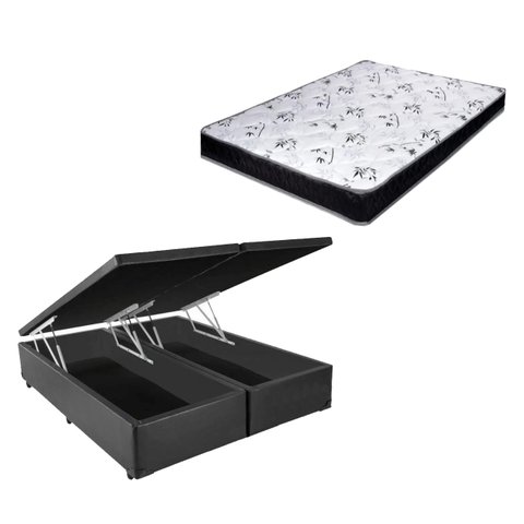 Cama Box Baú Casal Bi-Partido Green Cinza + Colchão Espuma D33 138x188x15